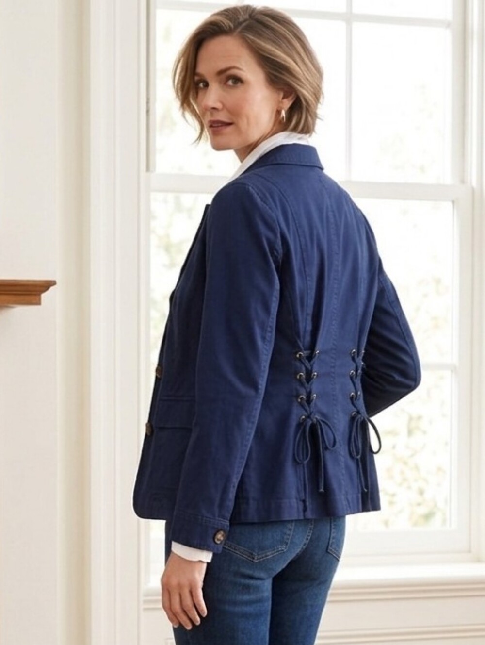 Talbots Lace Up Back Chino Jacket Medium Petite
